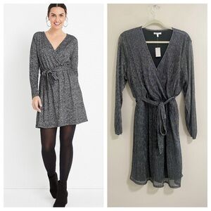 NEW Maurices Silver Metallic Faux Wrap Dress Size 1X